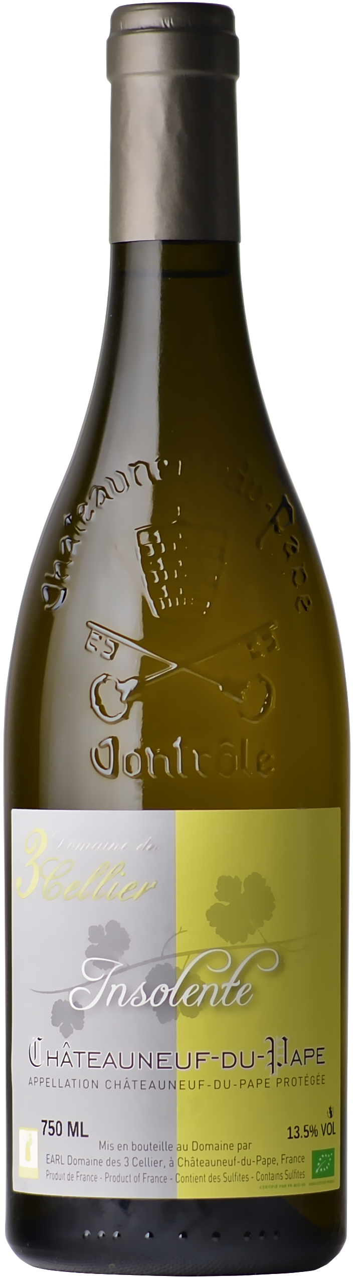 Bouteille de Châteauneuf-du-Pape blanc Insolente Domaine des 3 Cellier