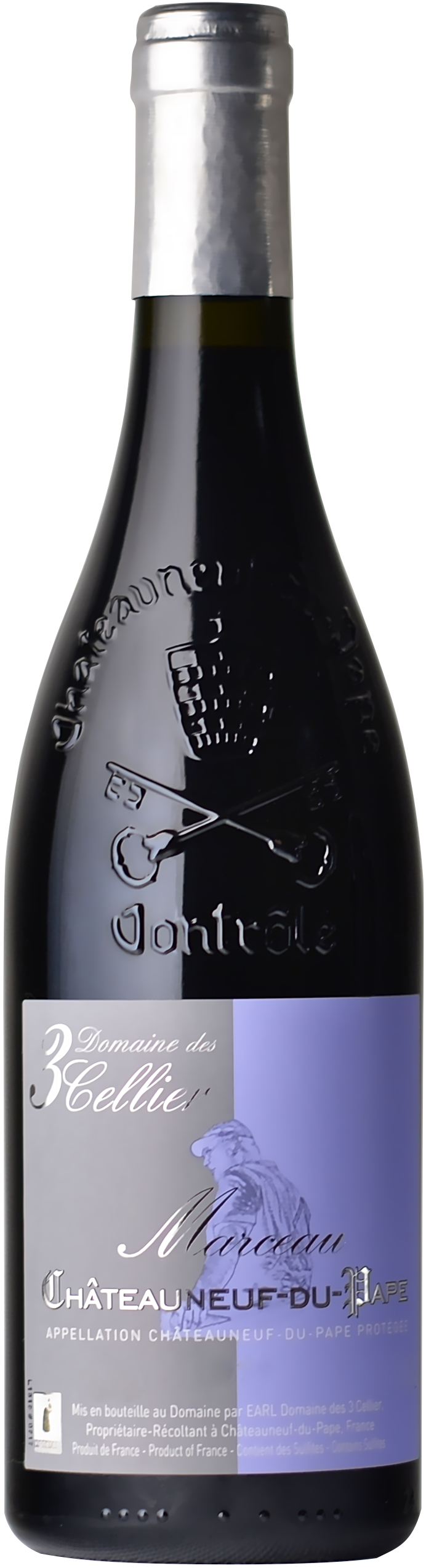 Bouteille de Châteauneuf-du-Pape rouge Marceau Domaine des 3 Cellier